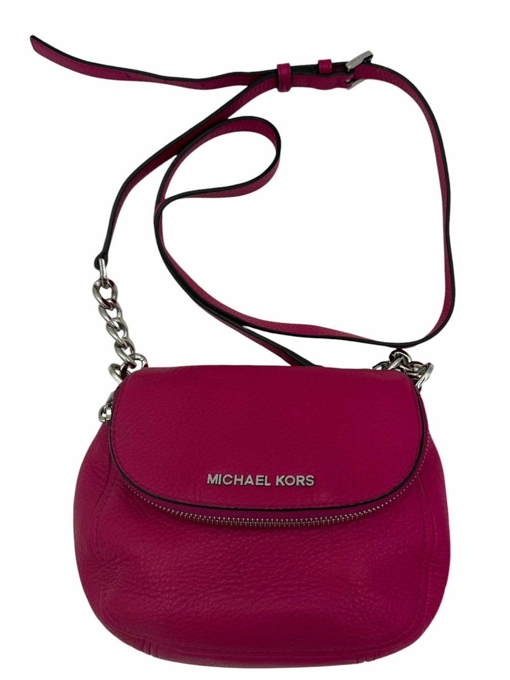 Michael Kors Bedford Fuchsia Pink Leather Flap Crossbody